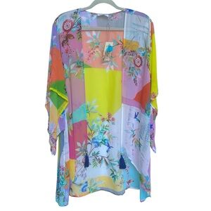 Johnny Was Ember Short Silk Kimono NWT Womens Size Small Cover Up Tassels